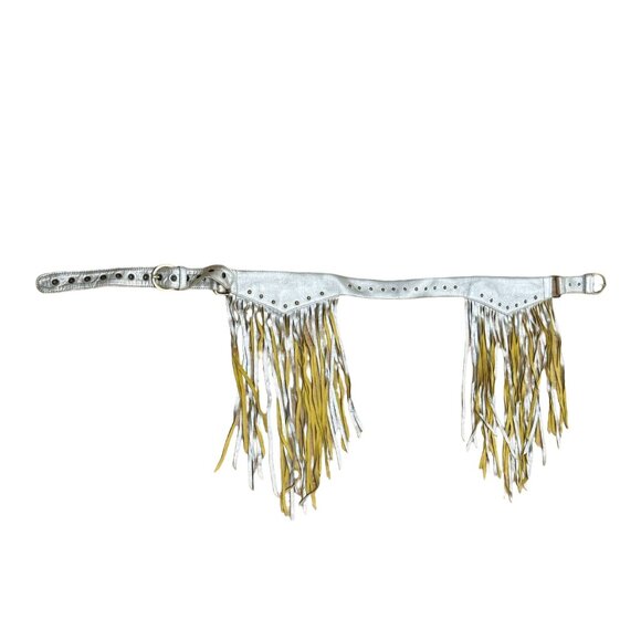 Wild June Silver Leather Fringe Belt Zipper Pocket Boho Western